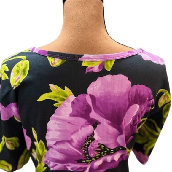 Roaman’s Beaded and Sequined Floral T-Shirt Blouse in Black and Purple – Large - Picture 5 of 7